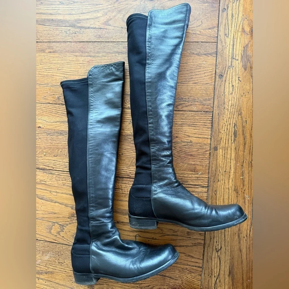 Stuart Weitzman Tall Boot 5050 Black Leather OTK Over-the-Knee Boots Classic